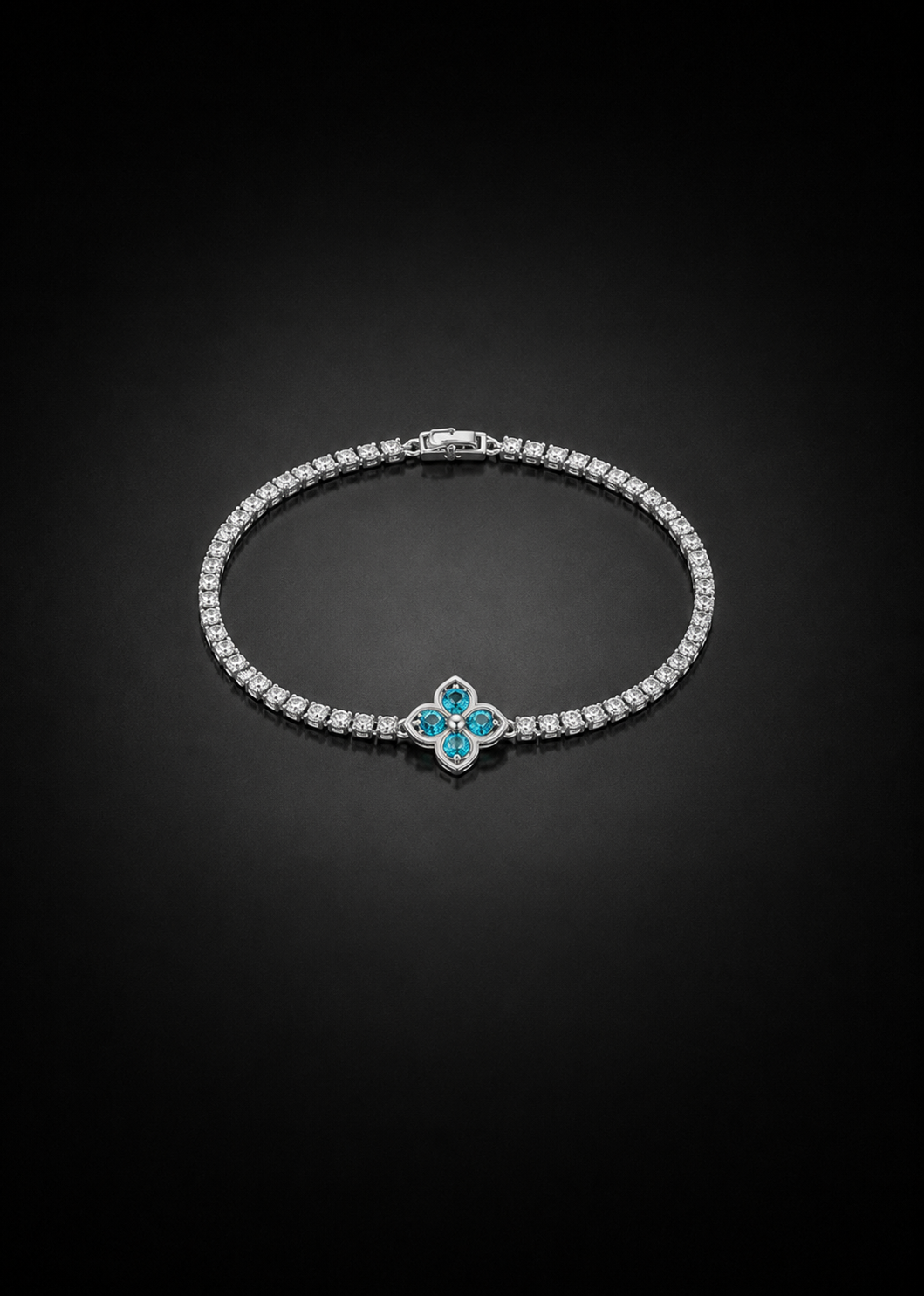 Blue Crystal Clover Tennis Bracelet