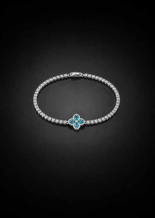 Blue Crystal Clover Tennis Bracelet