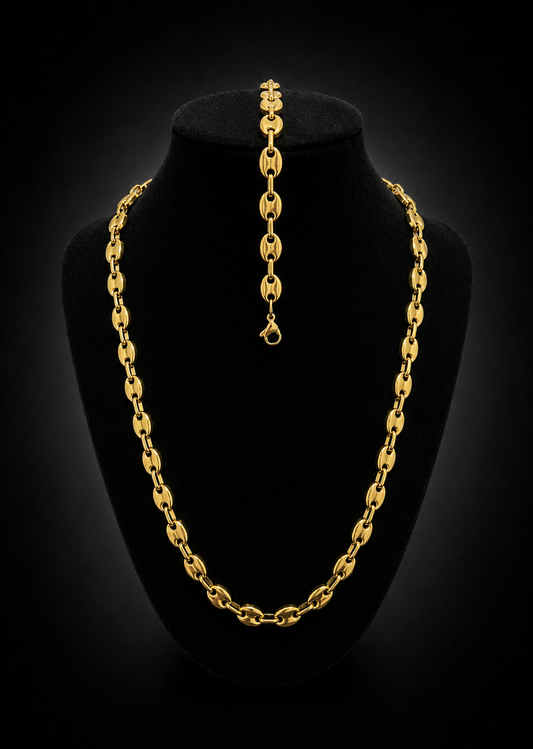 Gold Coffee Bean Chain Set
