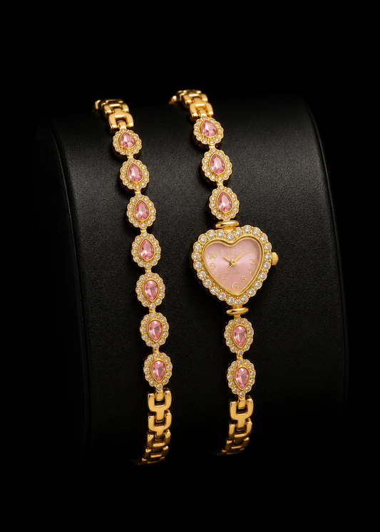 Pink Heart Watch Set