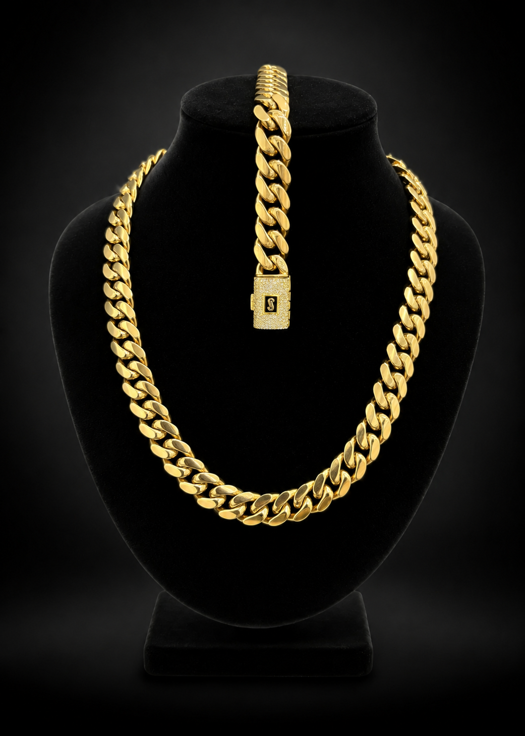Box Lock Cuban Gold Finish Set 22 Inch x 12mm Bracelet 7.5 Inch x 12mm