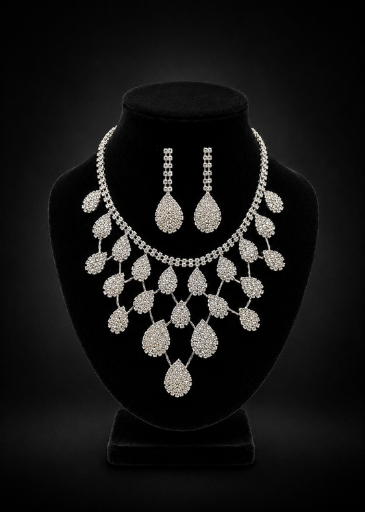 Crystal Teardrop Waterfall Bridal Set