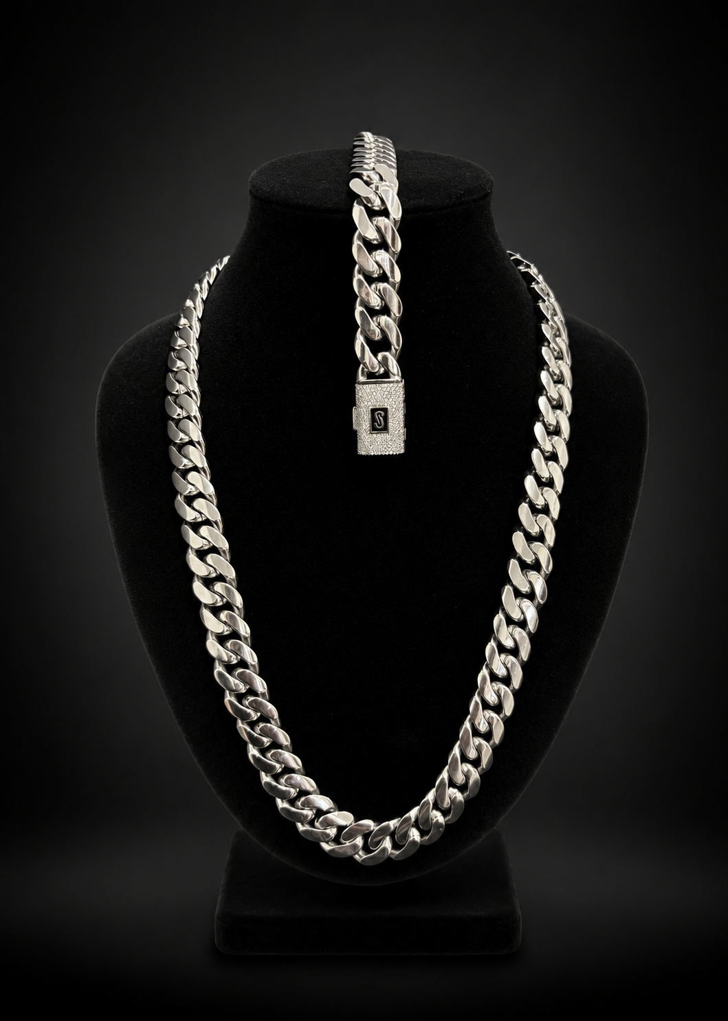 Box Lock Cuban Set 22 inch x 12mm Bracelet 8 inch x 12mm