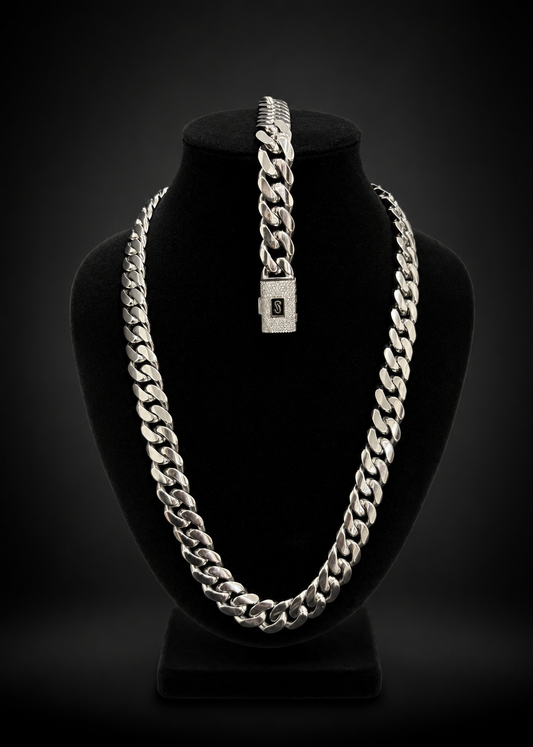 Box Lock Cuban Set 22 inch x 12mm Bracelet 8 inch x 12mm