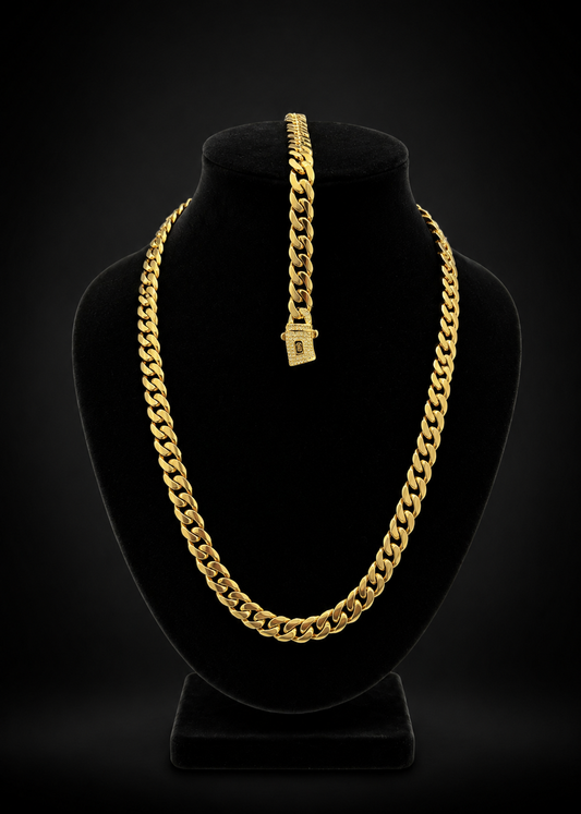 Luxury Miami Cuban Link Set – Gold Finish 22 inch x 8mm Bracelet 8.5inch x 8mm