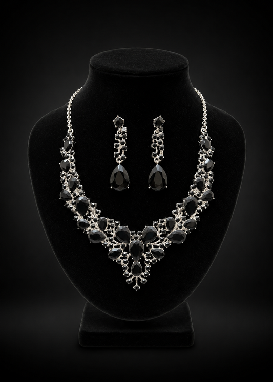 Midnight Black Crystal Evening Set