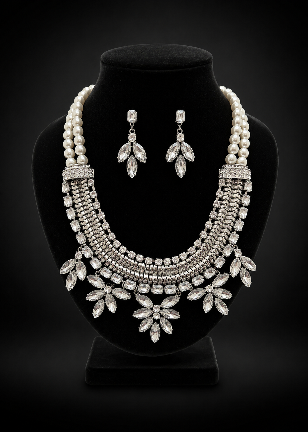 Pearl Crystal Couture Statement Set