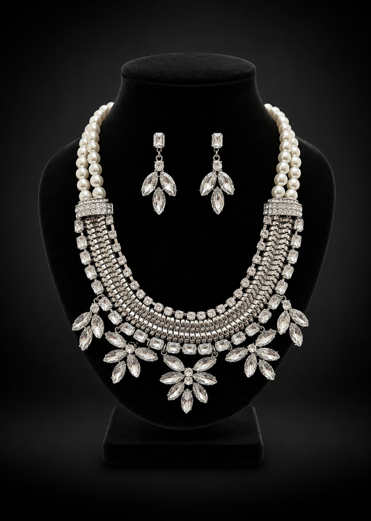 Pearl Crystal Couture Statement Set